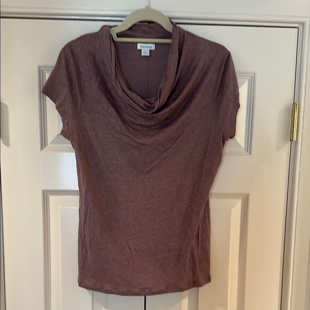 Sundance size L mauve cowl neck short sleeve top